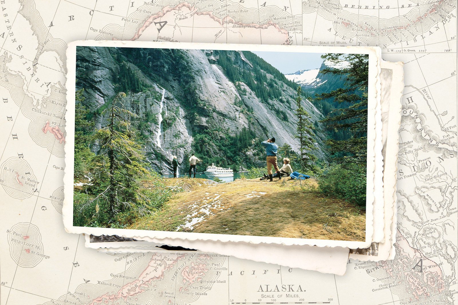 A vintage photo of guests exploring Alaska with Lindblad Explorations