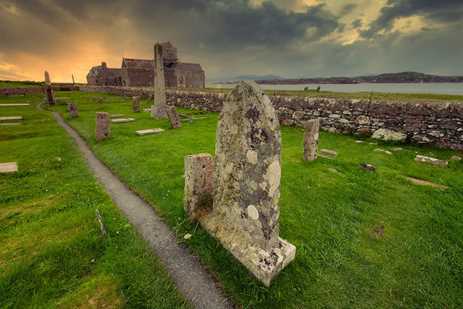 The historic graveyard next to Iona Abbey, Scotland